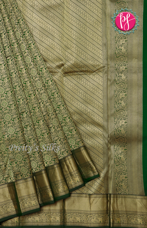 Pure Kanchipuram Brocade Silk Saree-Green-PF55431