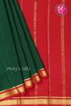 Pure Mysore Crepe Silk Saree -Bottle green And Red-PA10650