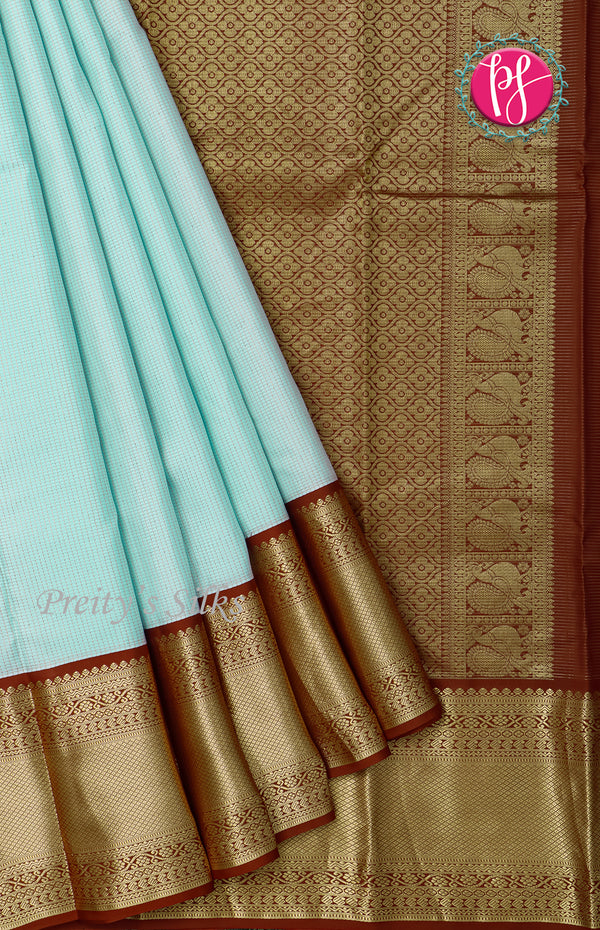 Pure Kanchipuram Silk Saree -Light Blue And Marron-PF63071