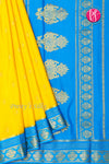 Pure Mysore Crepe Silk Saree -Yellow And Skyblue-PF86180