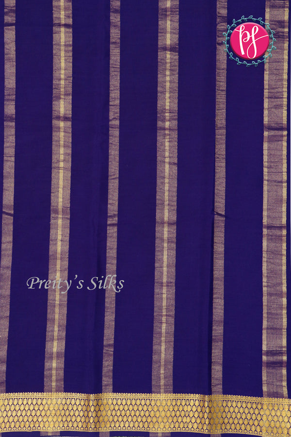 Pure Mysore Crepe Silk Saree -Mustard Yellow with Navy Blue-PF79506