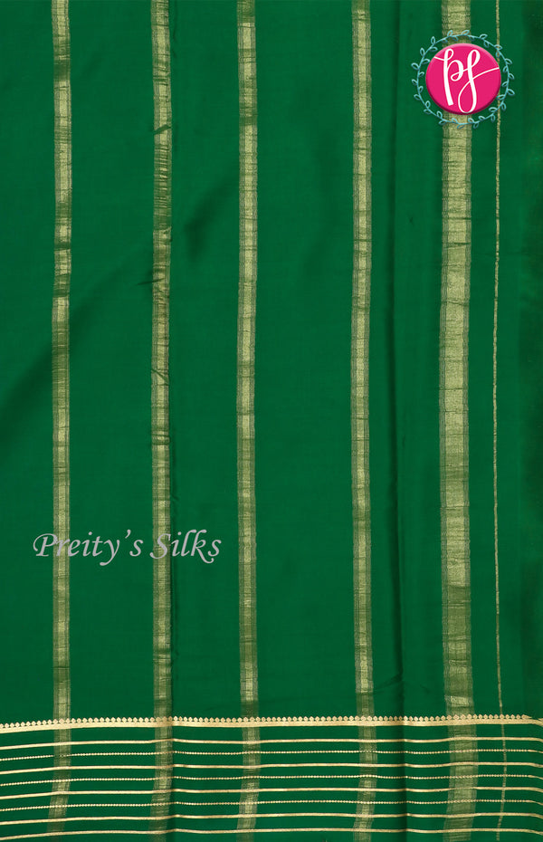 Pure Mysore Crepe Silk Saree With Line Border-Mejentapink And Green-PF39191