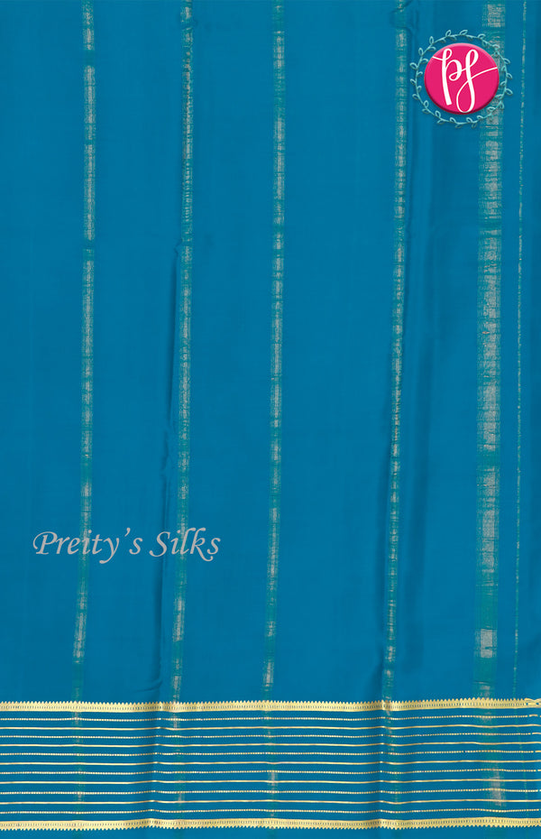 Pure Mysore Crepe Silk Saree With Line Border-Olivegreen and Peacockblue-PF39183