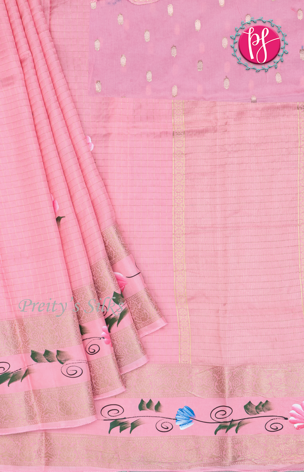 Semi Silk Saree With Authentic Hand Painted Floral Motifs