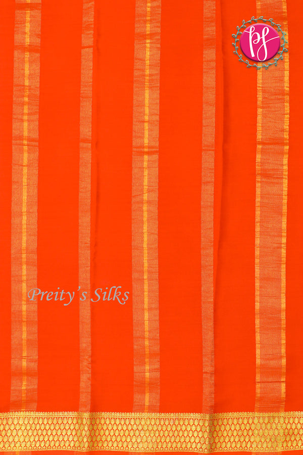 Pure Mysore Crepe Silk Saree -Sea Green with Orange-PF79503