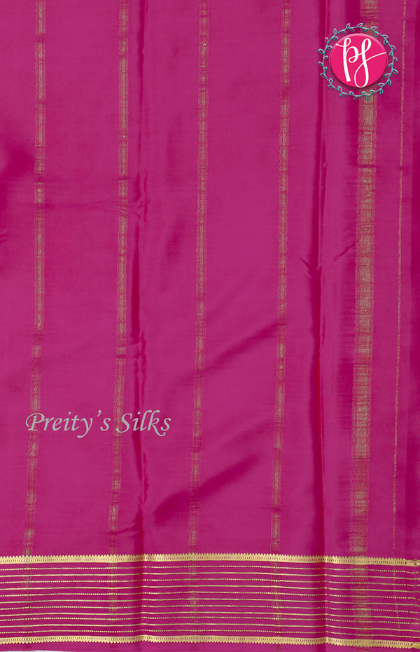 Pure Mysore Crepe Silk Saree With Line Border-Chikku and Pink-PF39187