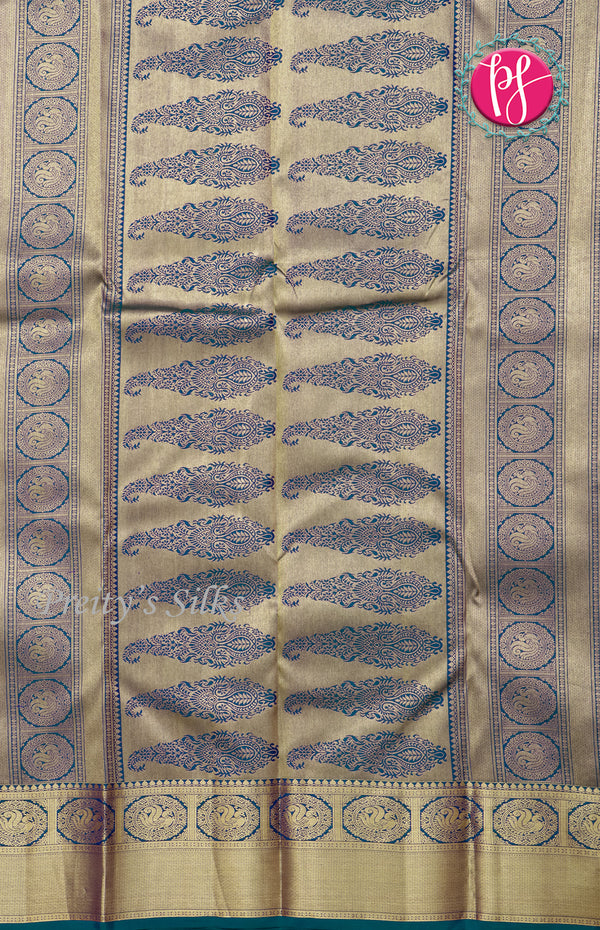 Pure KanchipuramBrocade Silk Saree- Peacockblue-PF58662
