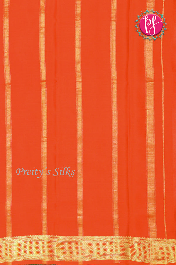 Pure Mysore Crepe Silk Saree-Neon Limegreen And Reddish-orange-PF82729