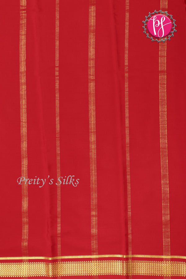 Pure Mysore Crepe Silk Saree -Bottle green And Red-PA10650