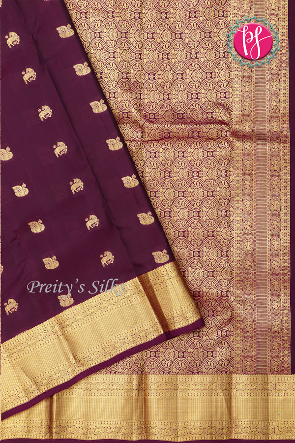Half Pure Kanchipuram Silk Saree-Deep plum-PF04460