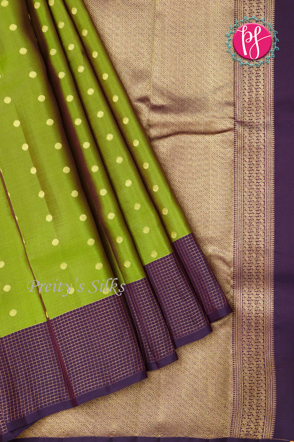 Half Pure kanchipuram Silk Saree-Olive Green And Purple-PA68718