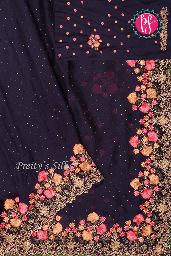 Semi Chiffon Silk Saree -Floral Border-PF71443