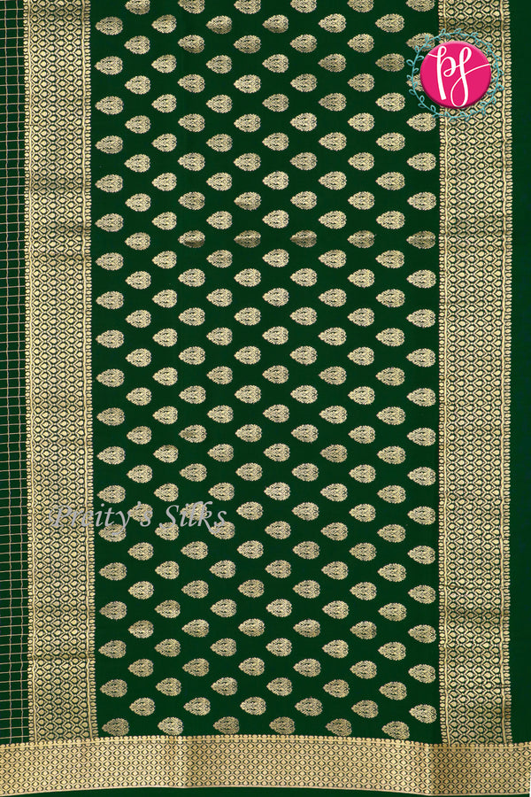 Pure Mysore Crepe Silk Saree -Dark Green-PF79466