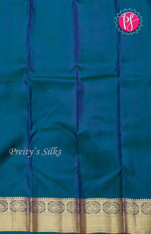 Pure KanchipuramBrocade Silk Saree- Peacockblue-PF58662