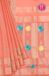Semi Silk Saree With Authentic Hand Painted Floral Motifs