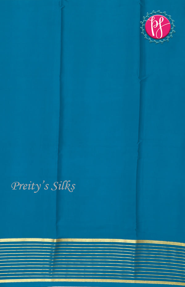 Pure Mysore Crepe Silk Saree With Line Border-Olivegreen and Peacockblue-PF39183