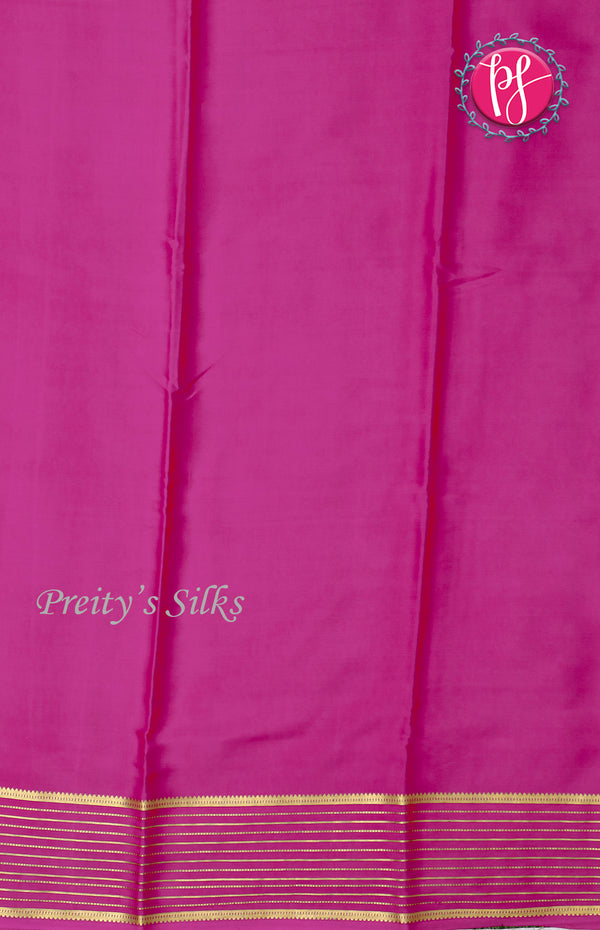 Pure Mysore Crepe Silk Saree With Line Border-Chikku and Pink-PF39187