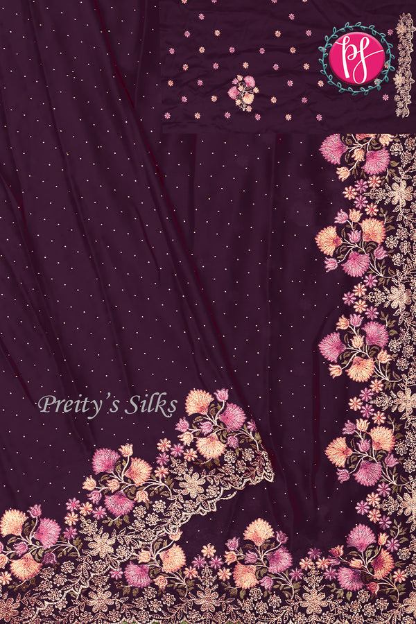 Semi Chiffon Silk Saree -Floral Border-PF71443