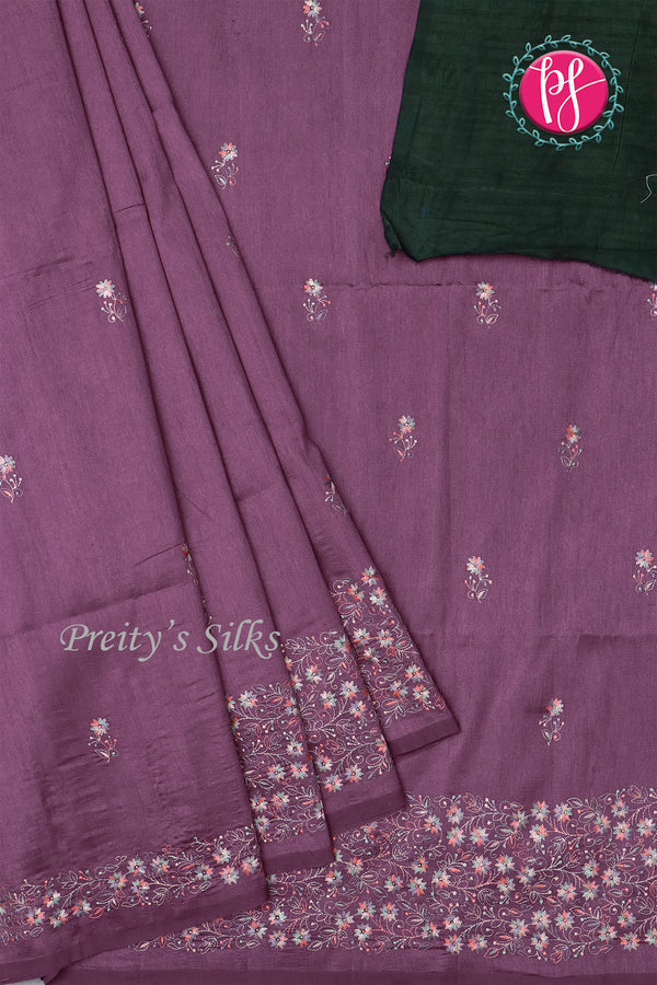 Semi Tussar silk saree with Embroidery work-PF71757