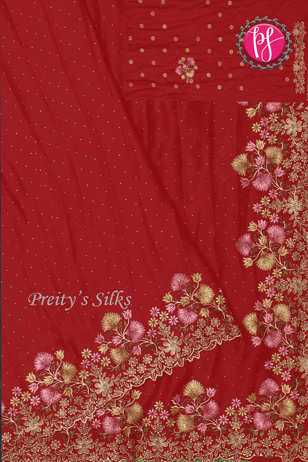 Semi Chiffon Silk Saree -Floral Border-PF71443