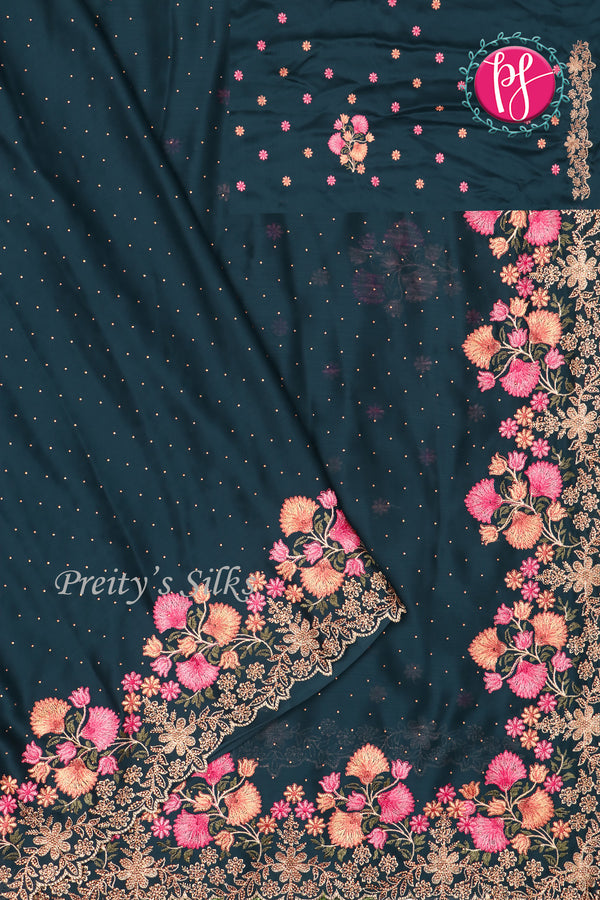 Semi Chiffon Silk Saree -Floral Border-PF71443