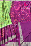 Semi Pochampally Soft Silk Saree-PF44609 - Parrot Green with Magenta Pink
