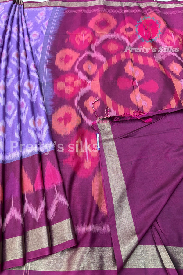 Semi Pochampally Soft Silk Saree-PF44603 - Lavender with Magenta Pink