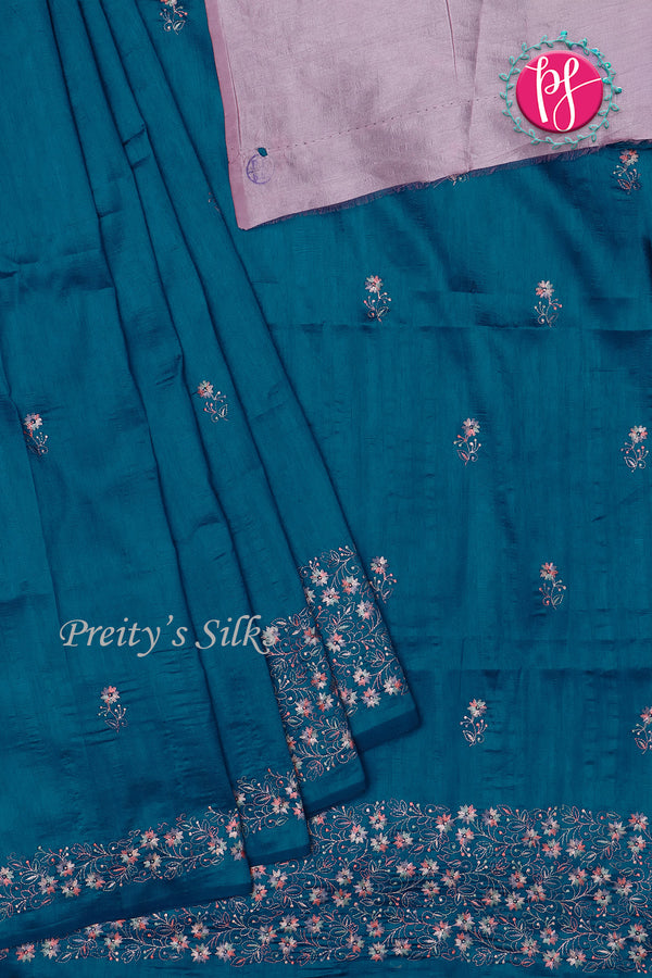 Semi Tussar silk saree with Embroidery work-PF71757