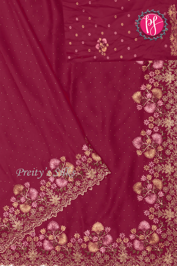 Semi Chiffon Silk Saree -Floral Border-PF71443