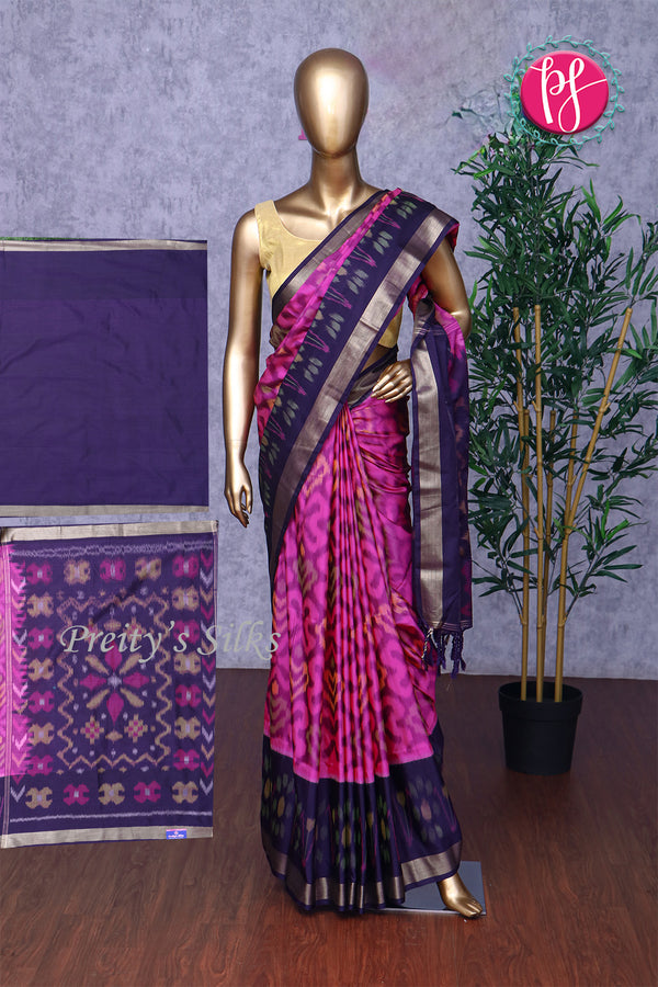 Semi Ikkat Pochampally Silk Saree-Mejentapink And Purple-PA03525