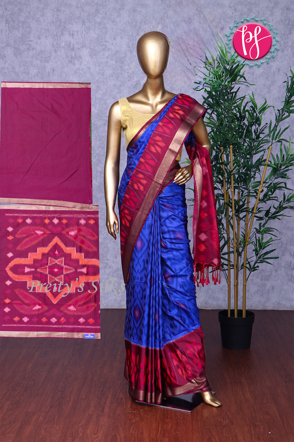 Semi Ikkat Pochampally silk saree-PA03525-Royalblue And Mejentapink