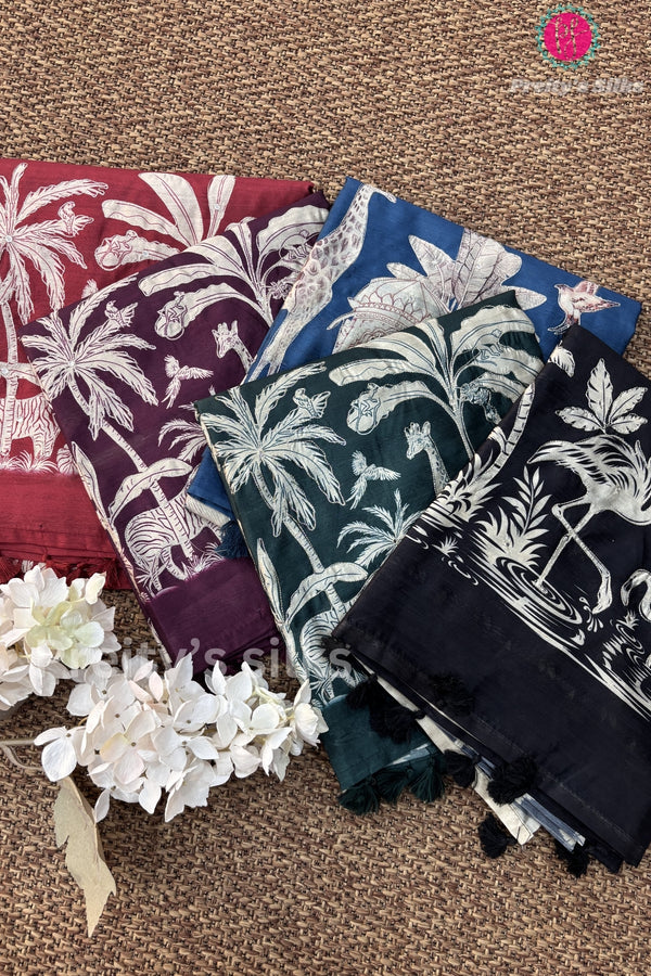 Semi Tussar Silk with mirror work and Appliqué Work Silk Saree- PF32426