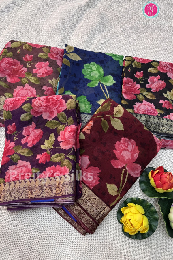 Semi Wrinkle Crepe Silk Saree with Floral Print-PY55246