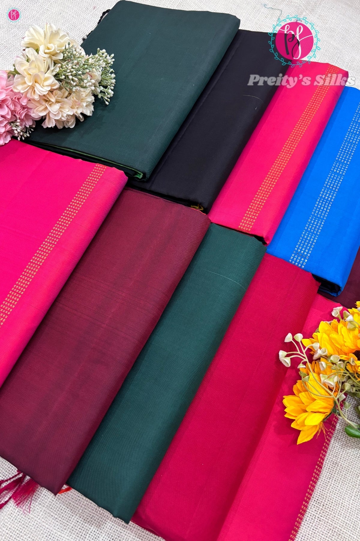 Half Pure kanchipuram Soft Silk Saree-Contrast combination