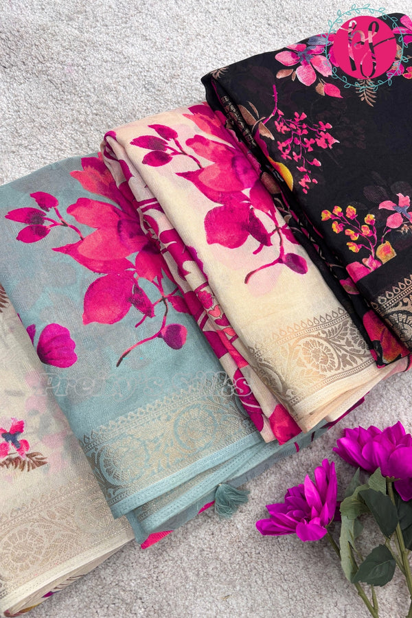 Semi Georgette Silk Saree-Multicolour Floral Prints-PF70820