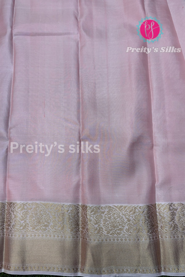 Pure Kanchipuram Silk Saree-Denim blue And Lightpink-PF75964