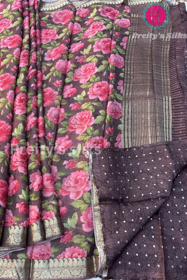 Semi Wrinkle Crepe Silk Saree with Floral Print-PY55246