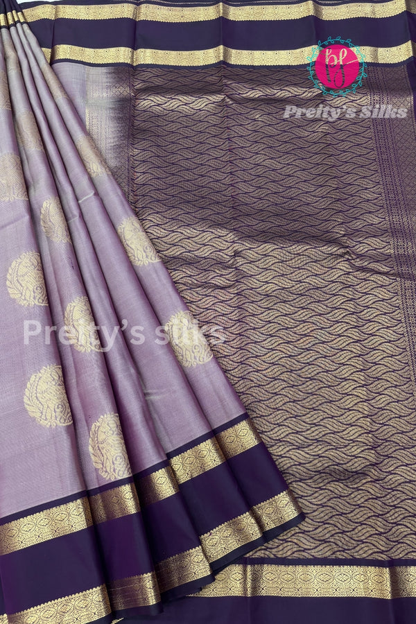 Half Pure kanchipuram Silk Saree-PF81366-Dual Shade onion pink with winish purple