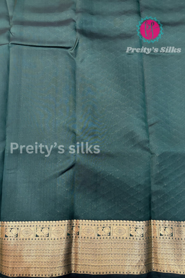 Half Pure Kanchipuram Silk Saree-Dark Grayish-green And Peacockblue-PF81379