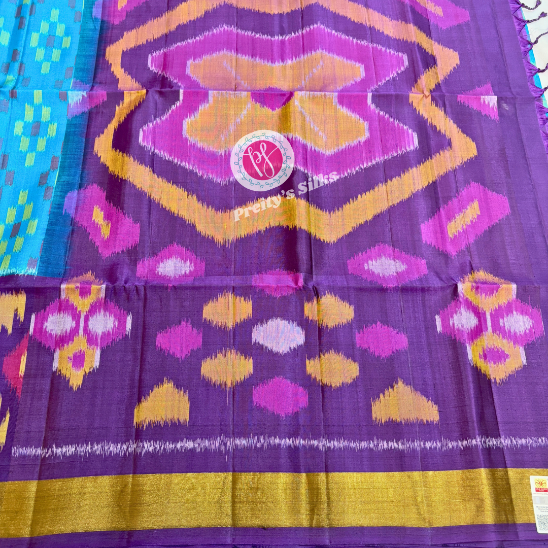 Pure Pochampally soft silk-Blue with Purple -PF03799