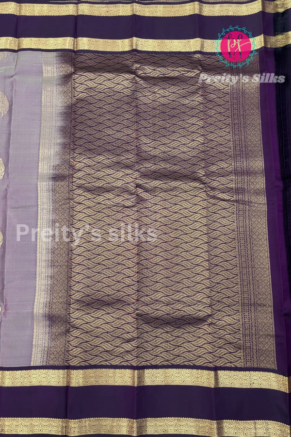 Half Pure kanchipuram Silk Saree-PF81366-Dual Shade onion pink with winish purple