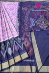Semi Pochampally Soft Silk Saree-PF44605 - Baby Pinkwith Navy Blue