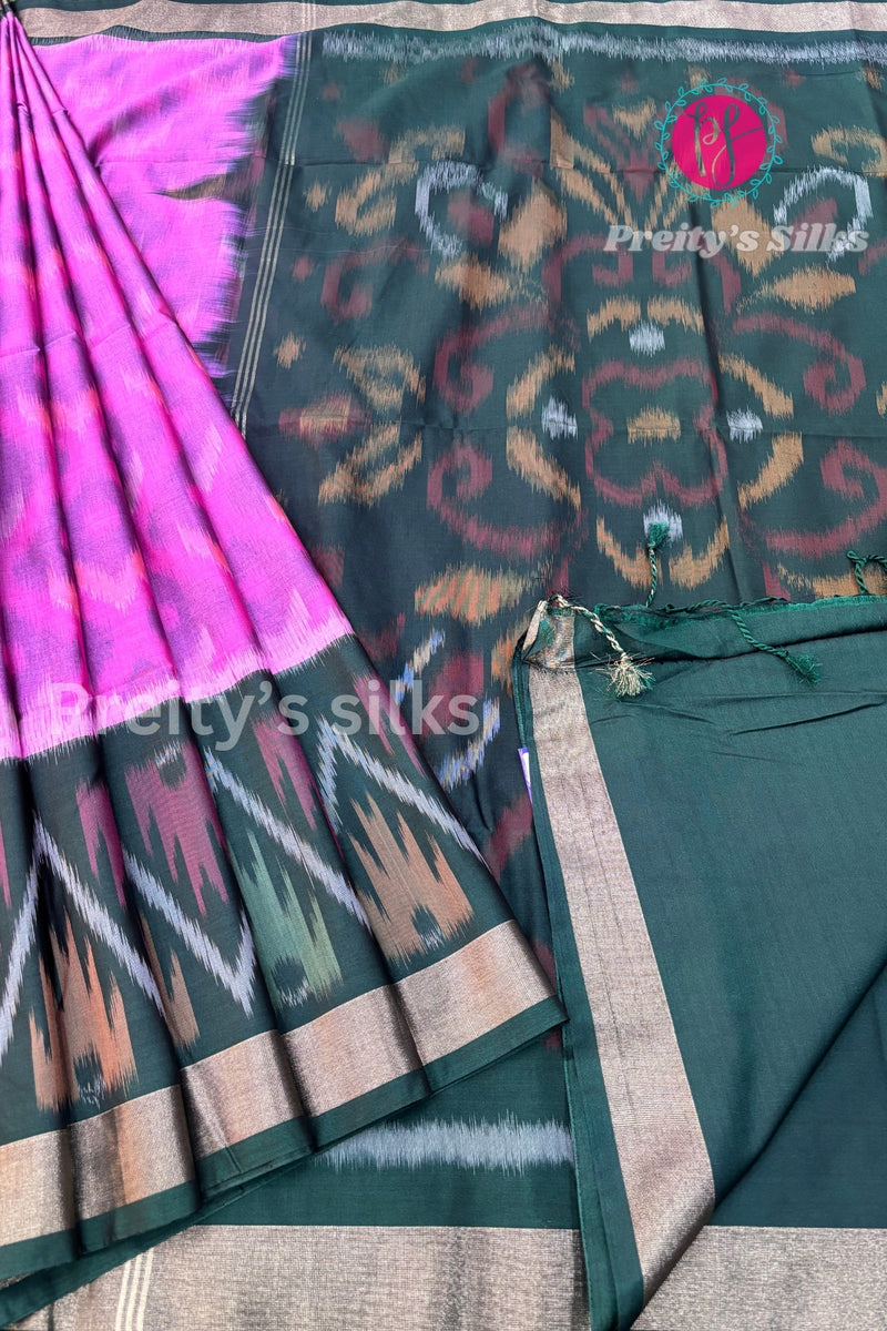 Semi Pochampally Soft Silk Saree-PF44596 - Ligth Pink  with Bottle Green