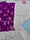 Semi Banarasi Gerogette Silk Saree -Purple With Pastel Green - PF44966