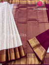 Half Pure Kanchipuram Silk Saree - White with Wine - PF37618