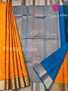 Half Pure Kanchipuram Silk Saree -Mustard Yellow with Peacock Blue- PF14729