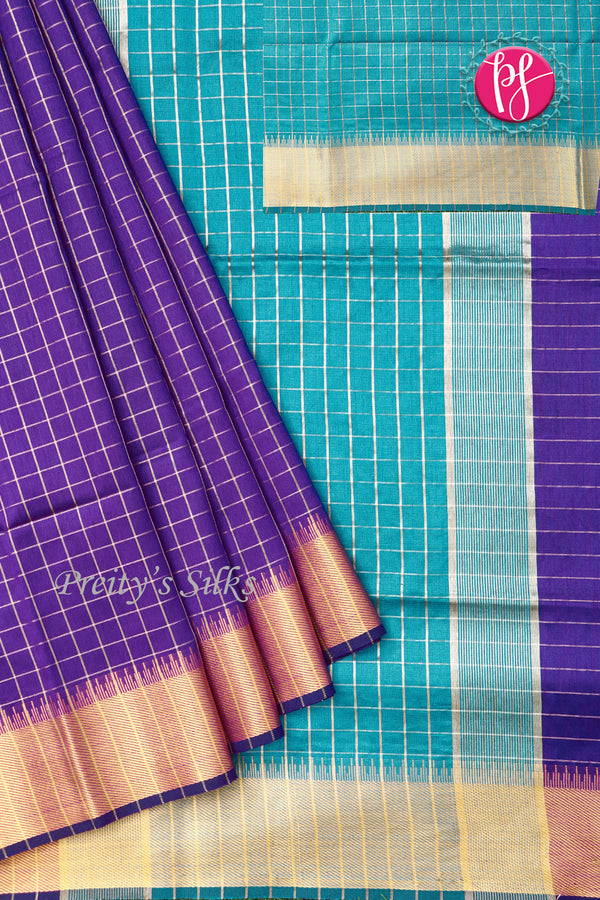 (Pre-Order) Raw silk saree with checks pattern PA09058(shipping in 7days)