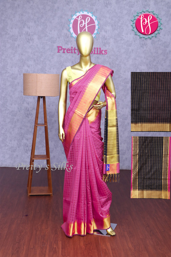 (Pre-Order) Raw silk saree with checks pattern PA09058(shipping in 7days)