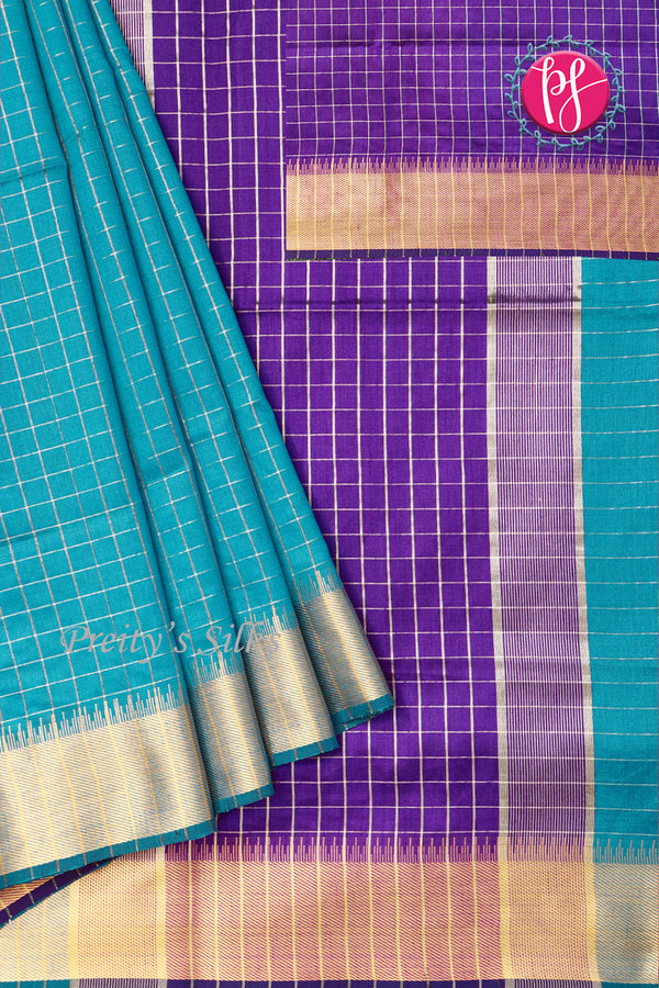 (Pre-Order) Raw silk saree with checks pattern PA09058(shipping in 7days)