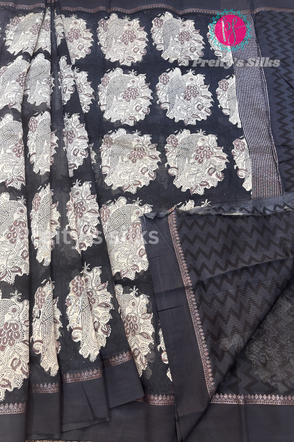 CHANDERI COTTON SILK SAREE-PF26491- Black